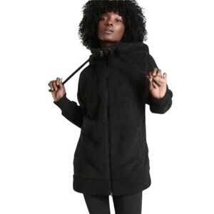 Athleta Tugga Full Zip Mid Length Sherpa Jacket Black Size Small